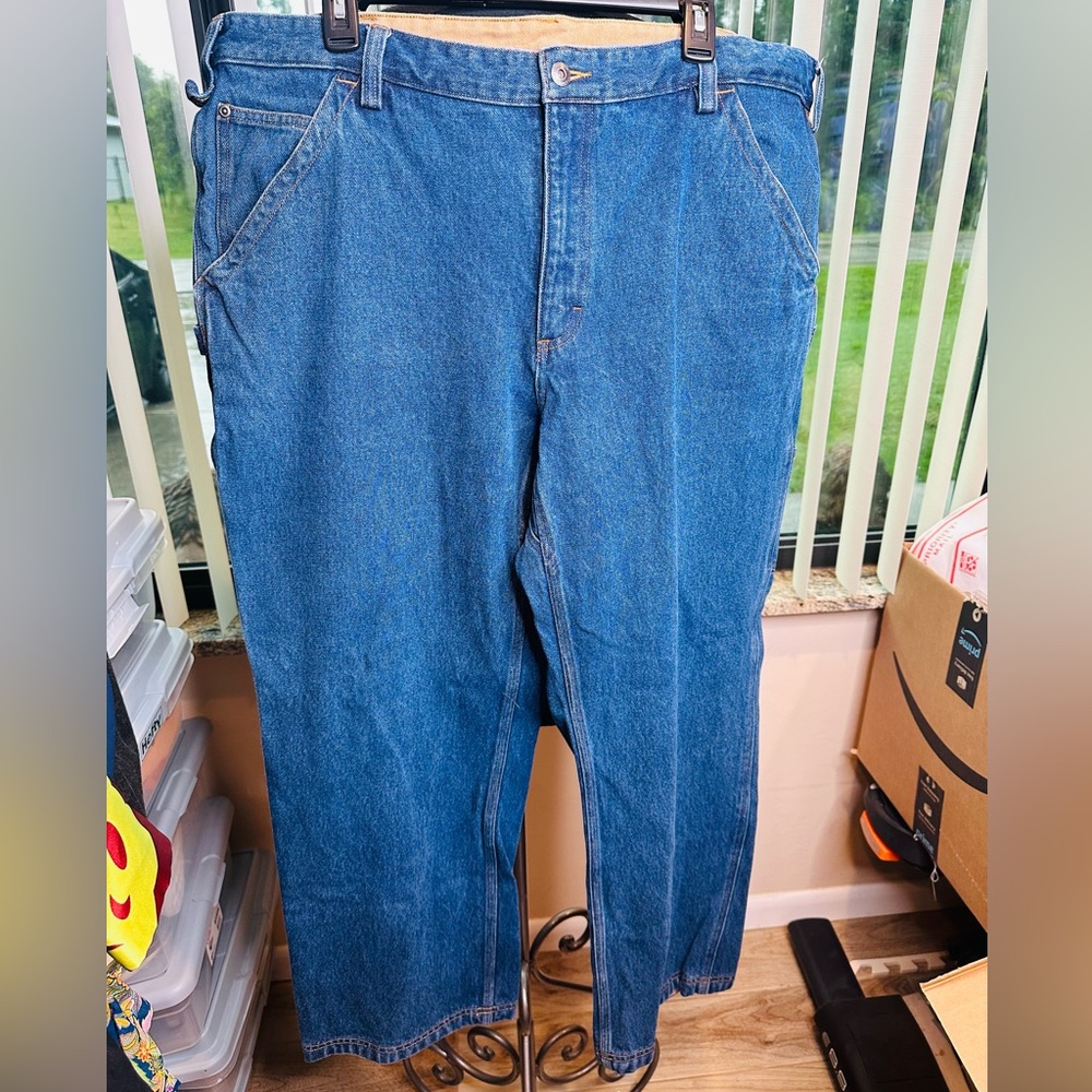 Duluth Trading Co Carpenter Jeans Blue Straight Leg Workwear Outdoors Size 42x30